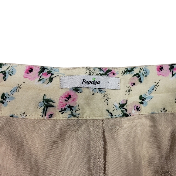 Papaya Tan Beige 100% Linen Shorts Size Large Cuffed Lightweight Breathable - Picture 9 of 13
